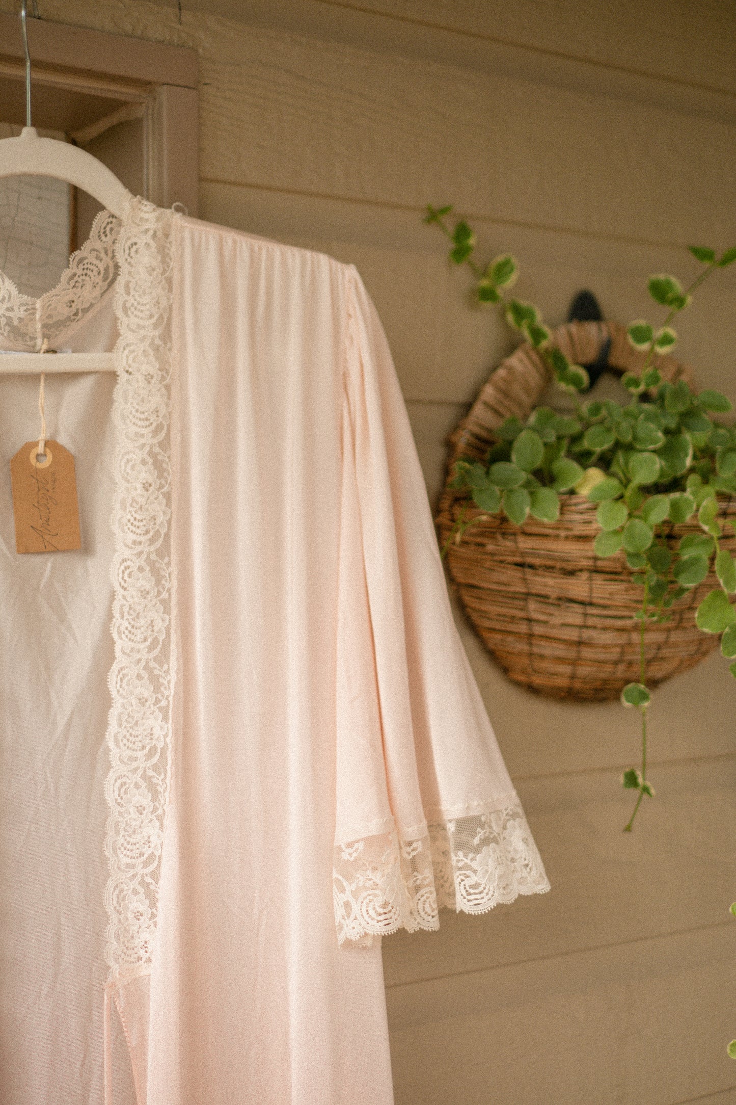 Vintage lace trimmed baby pink robe
