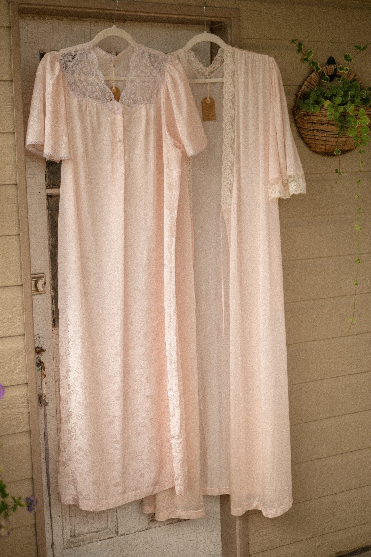 Vintage lace trimmed baby pink robe
