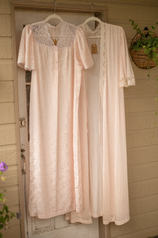 Vintage floral satin Lacey soft pink nighty