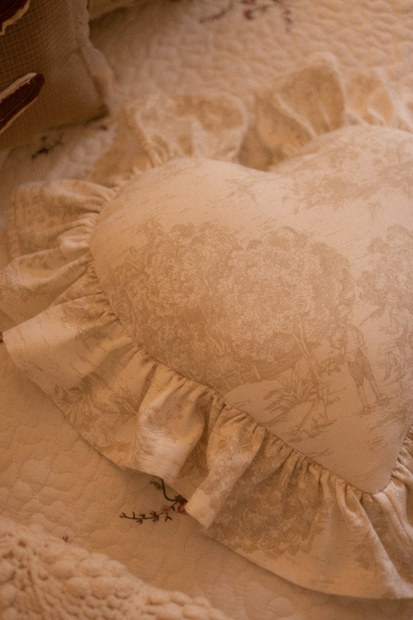 New ✨ Handmade ruffled heart pillow - Heirloom beige