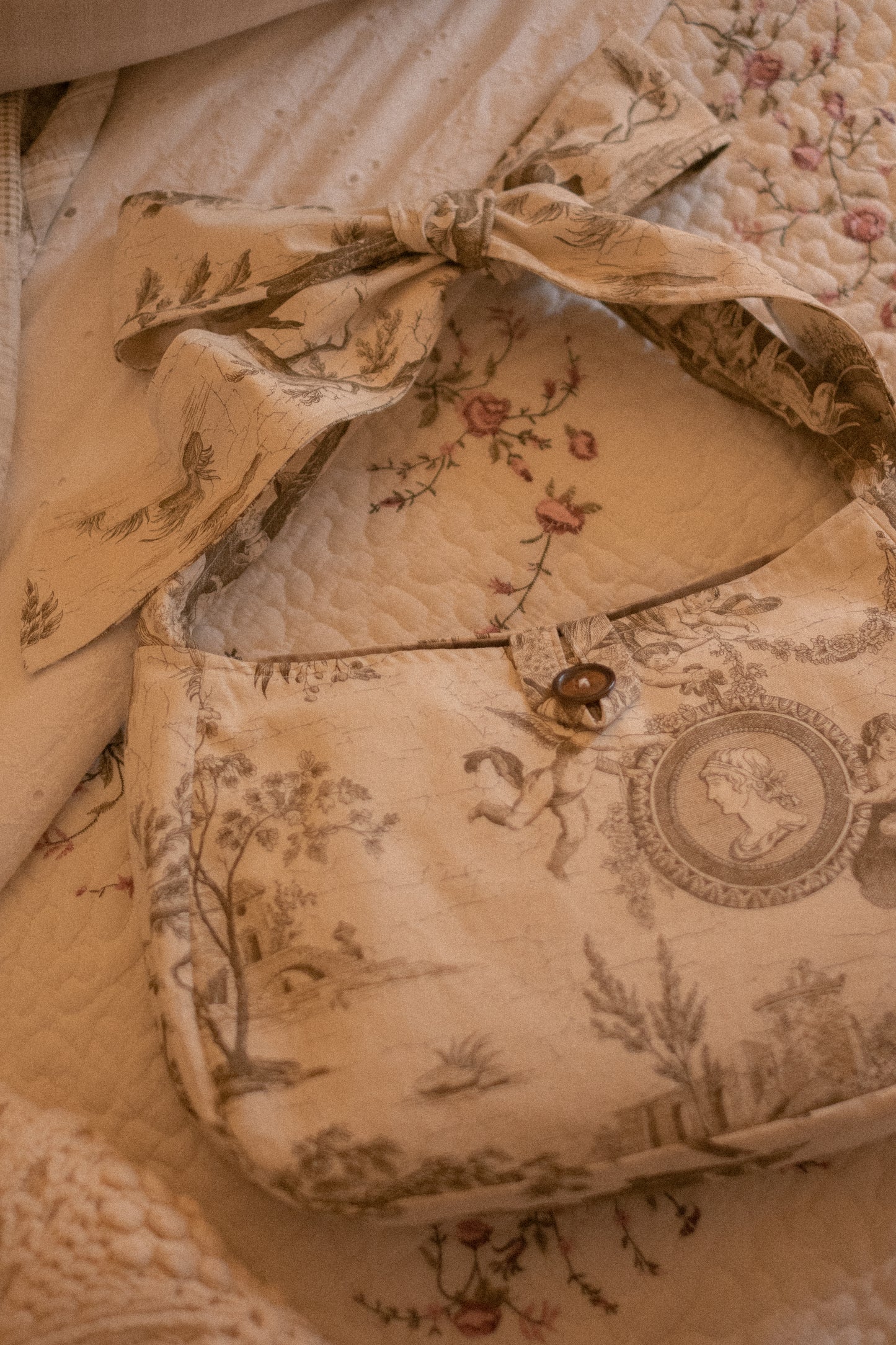 New ✨ Vintage inspired toile bow tote - Antique Cocoa