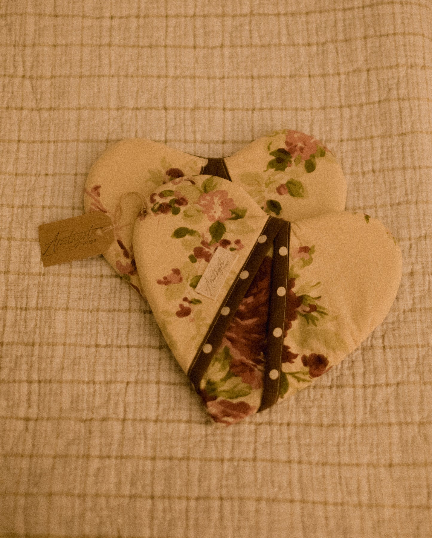 Handmade heart shaped oven mitt set -