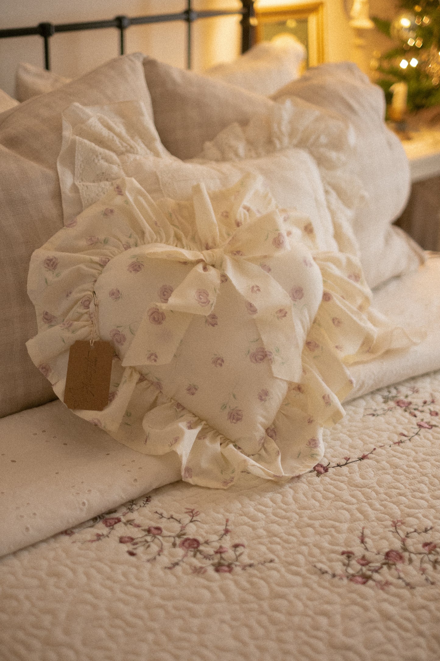 Handmade ruffled heart pillow - Adeline