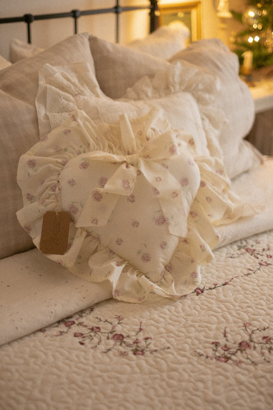 Handmade ruffled heart pillow - Adeline