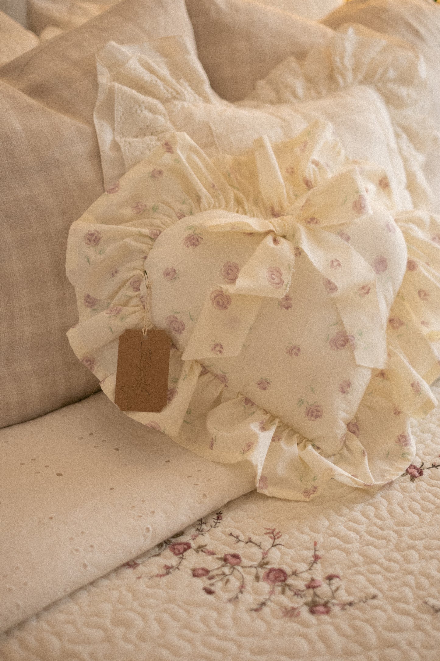 Handmade ruffled heart pillow - Adeline