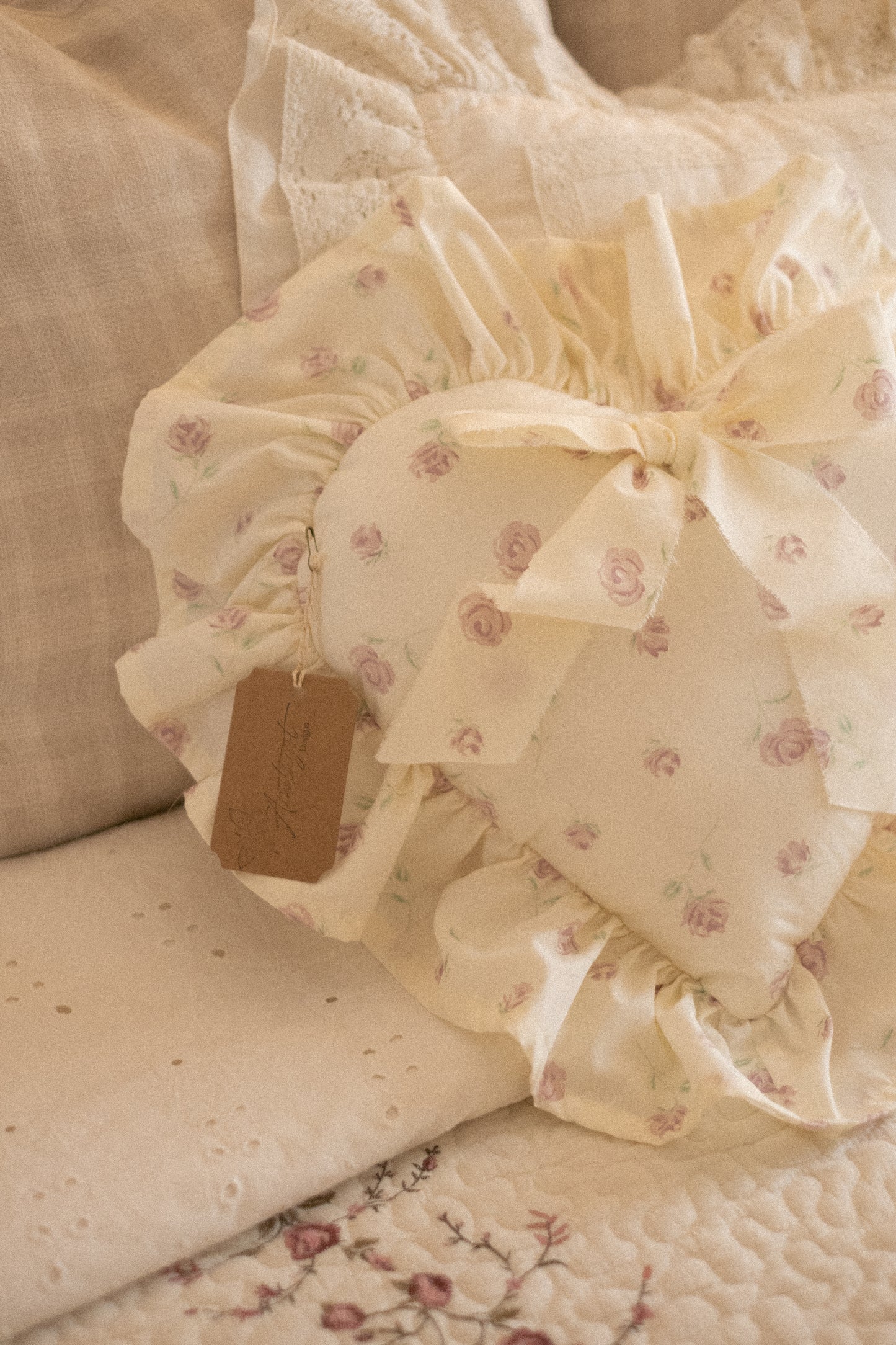 Handmade ruffled heart pillow - Adeline