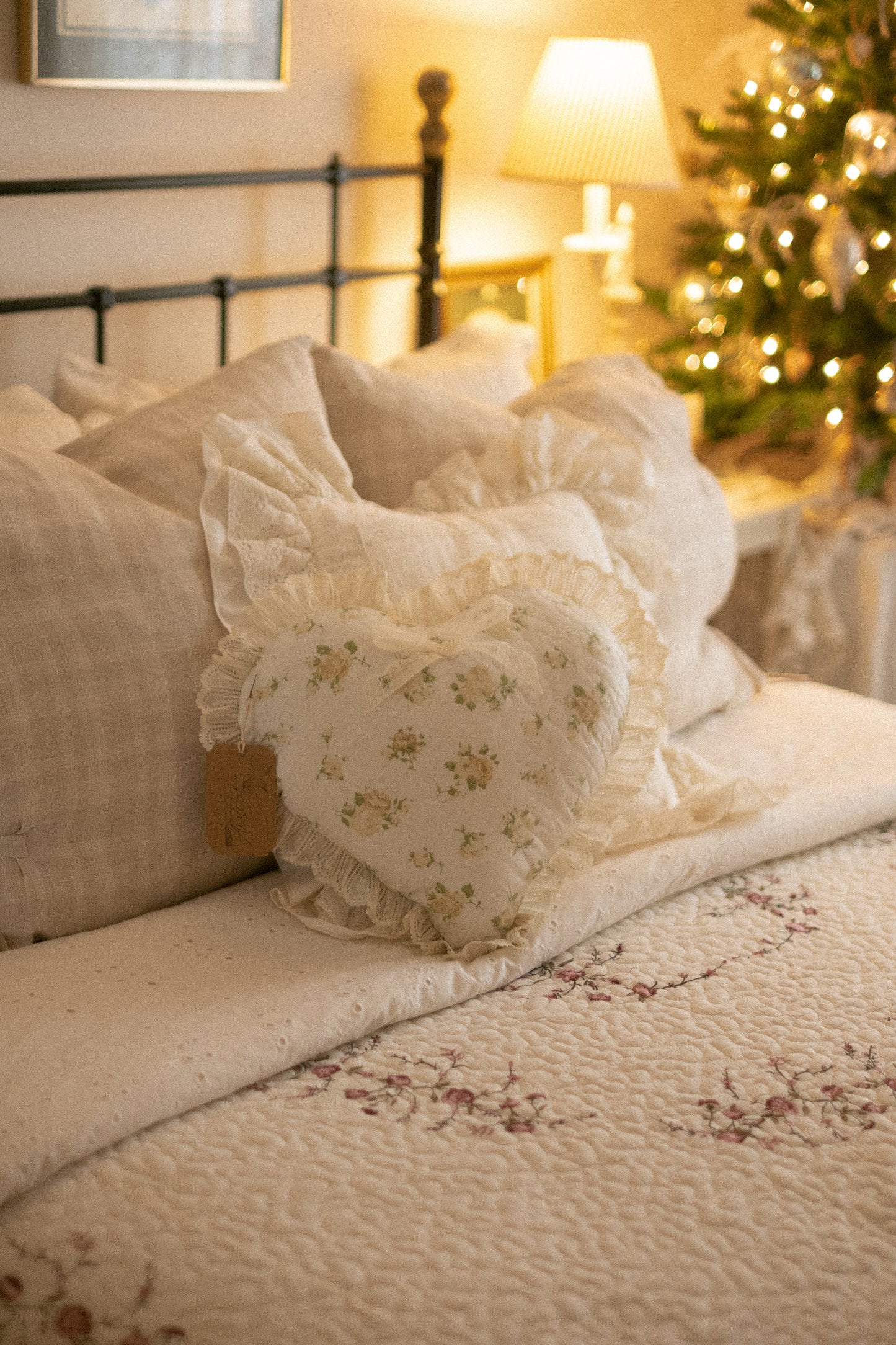 Handmade ruffled heart pillow - beth