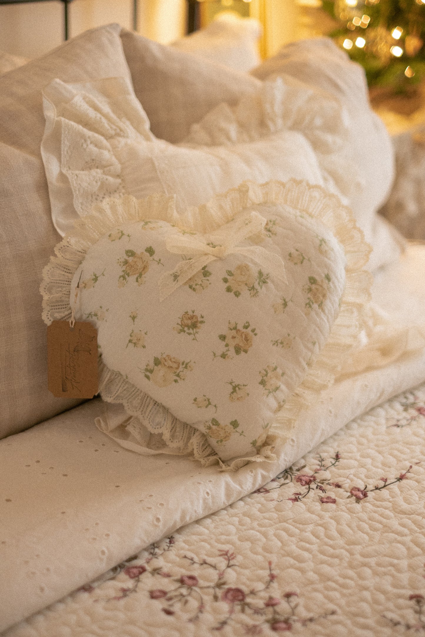 Handmade ruffled heart pillow - beth