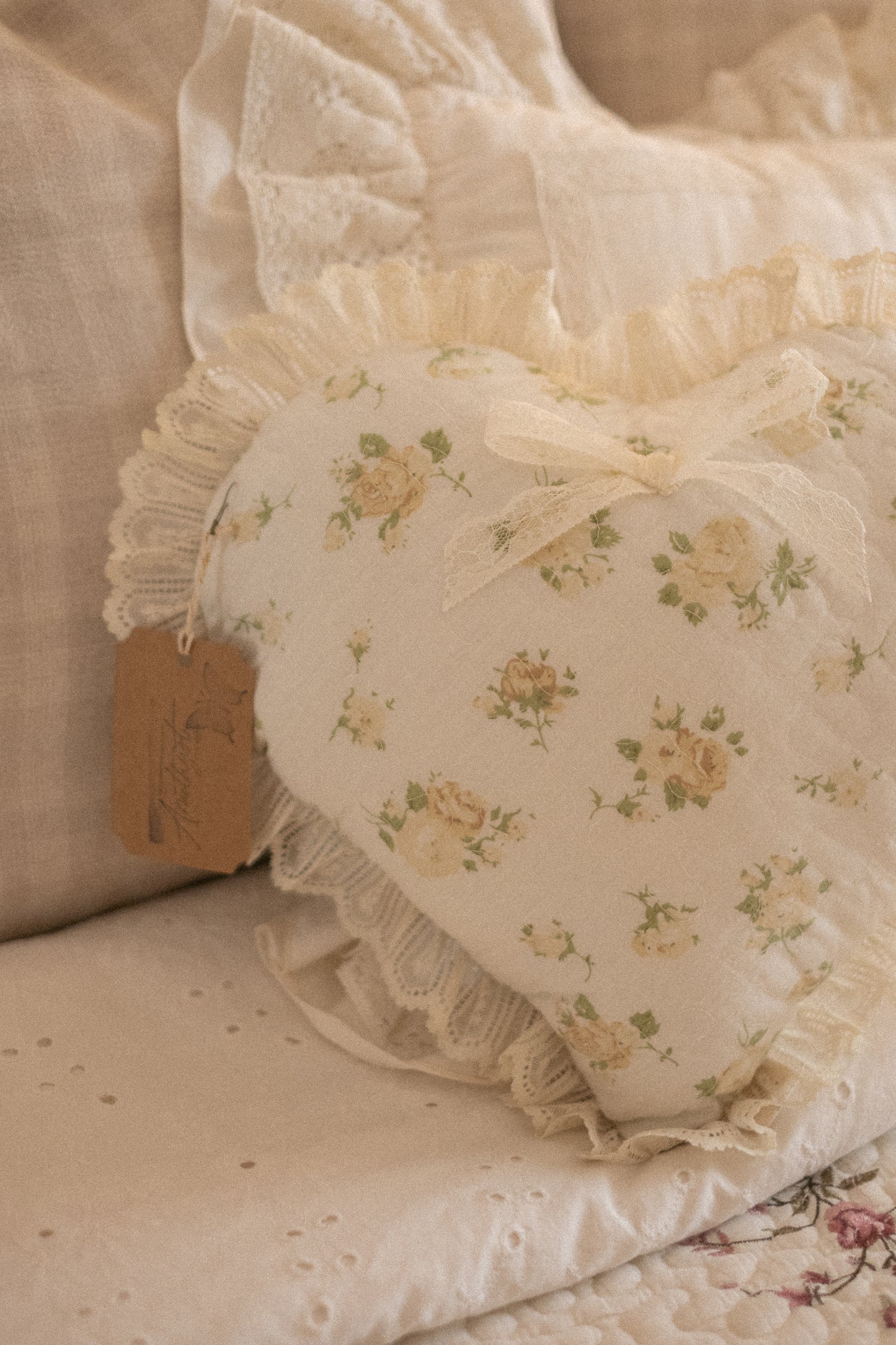 Handmade ruffled heart pillow - beth
