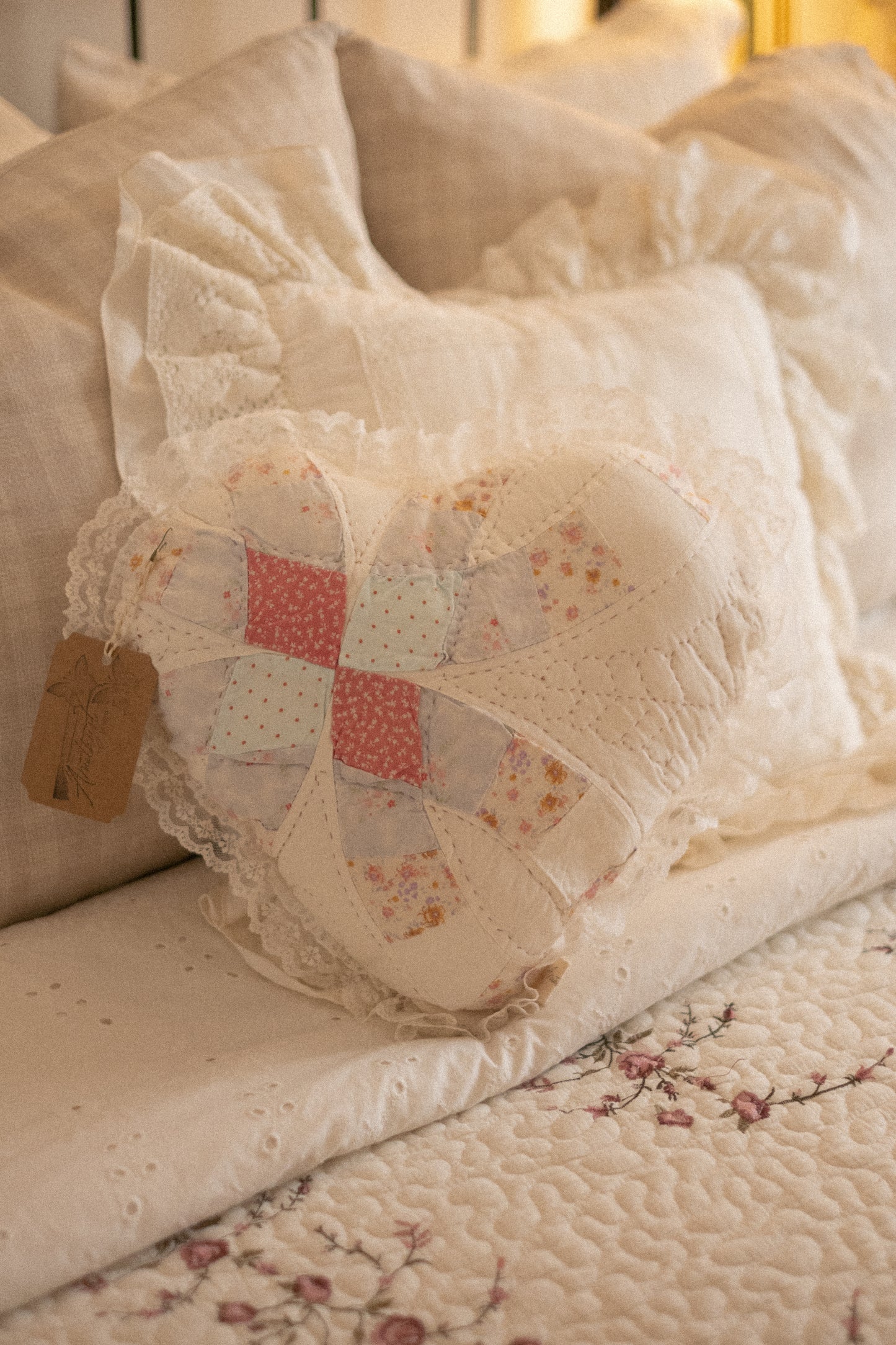Handmade ruffled heart pillow - Mabel