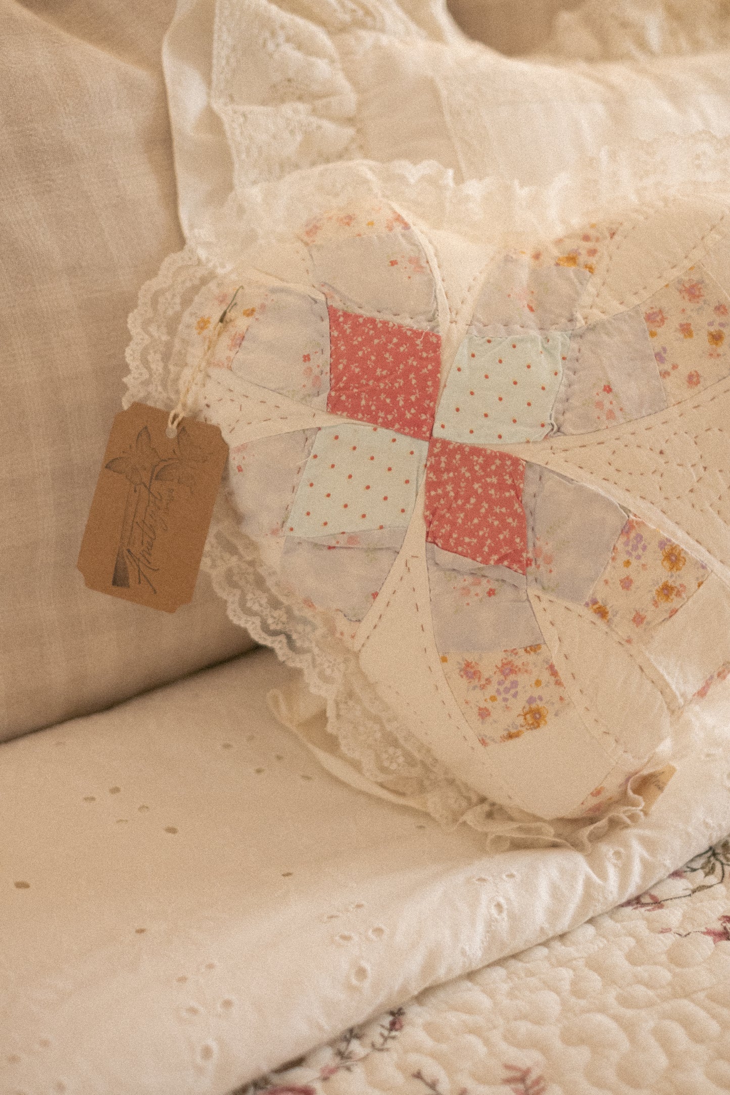 Handmade ruffled heart pillow - Mabel