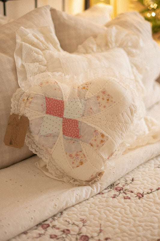 Handmade ruffled heart pillow - Mabel