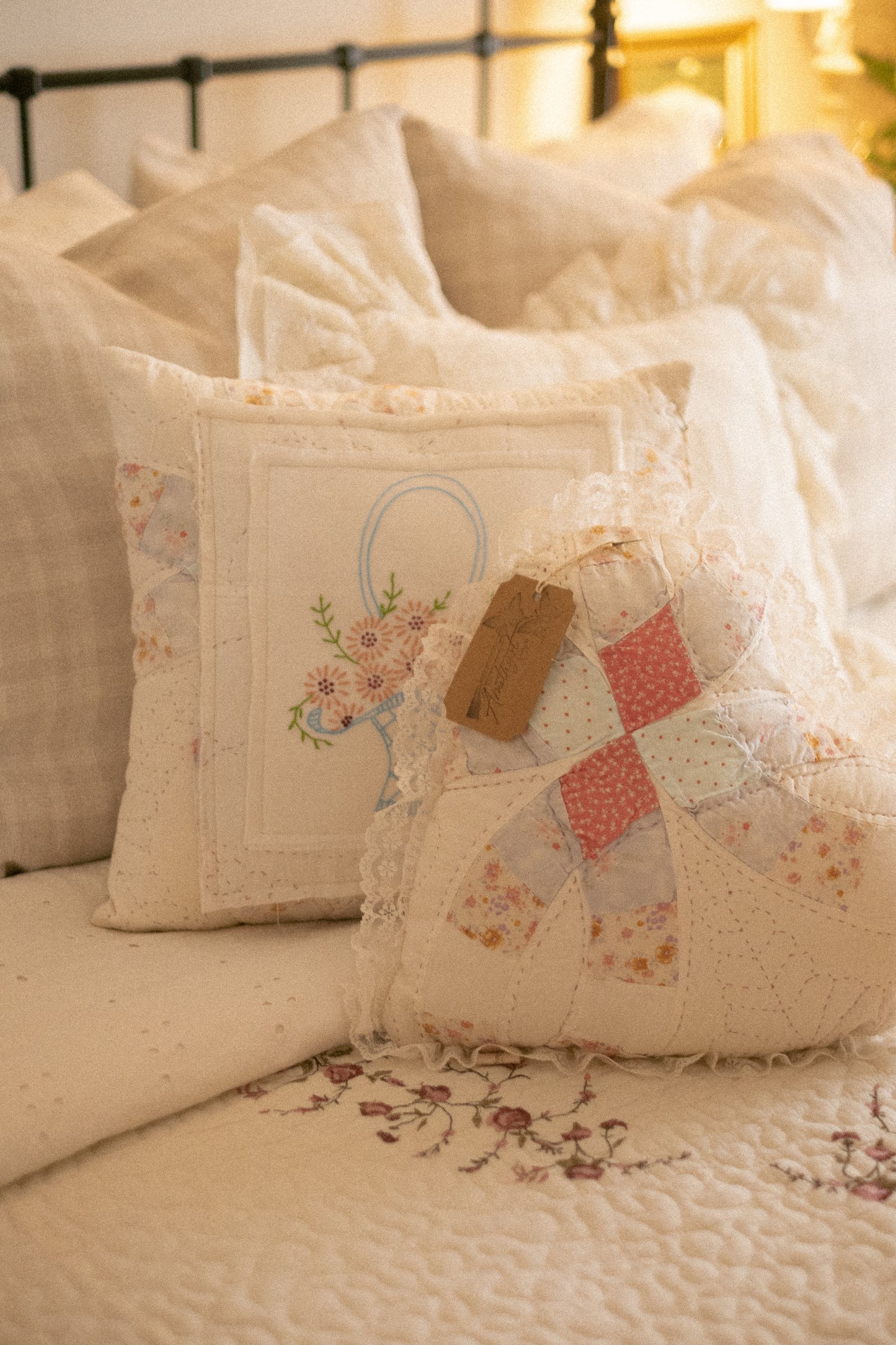 Handmade ruffled heart pillow - Mabel