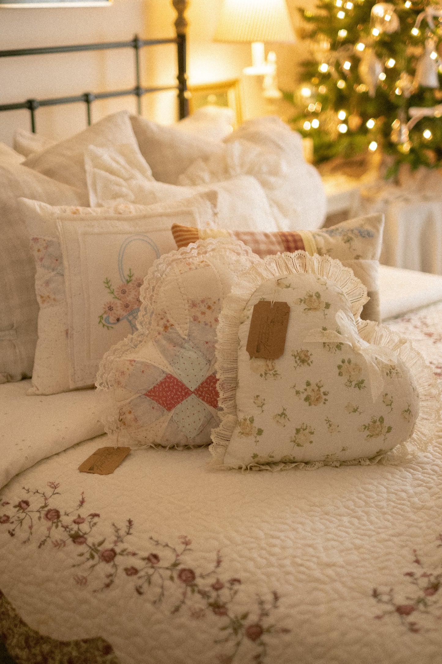 Handmade ruffled heart pillow - beth