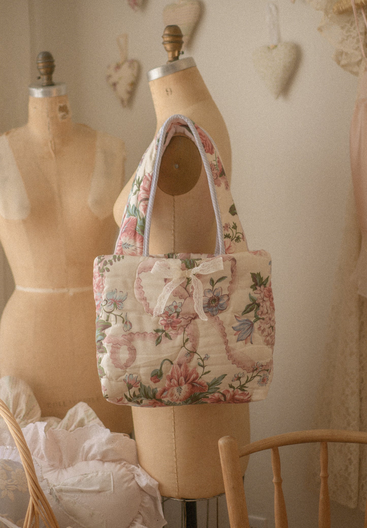Handmade puffy quilted floral tote - Isabella