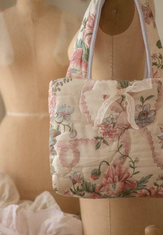 Handmade puffy quilted floral tote - Isabella