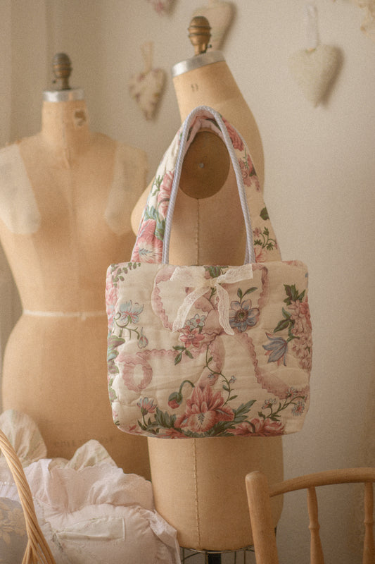 Handmade puffy quilted floral tote - Isabella