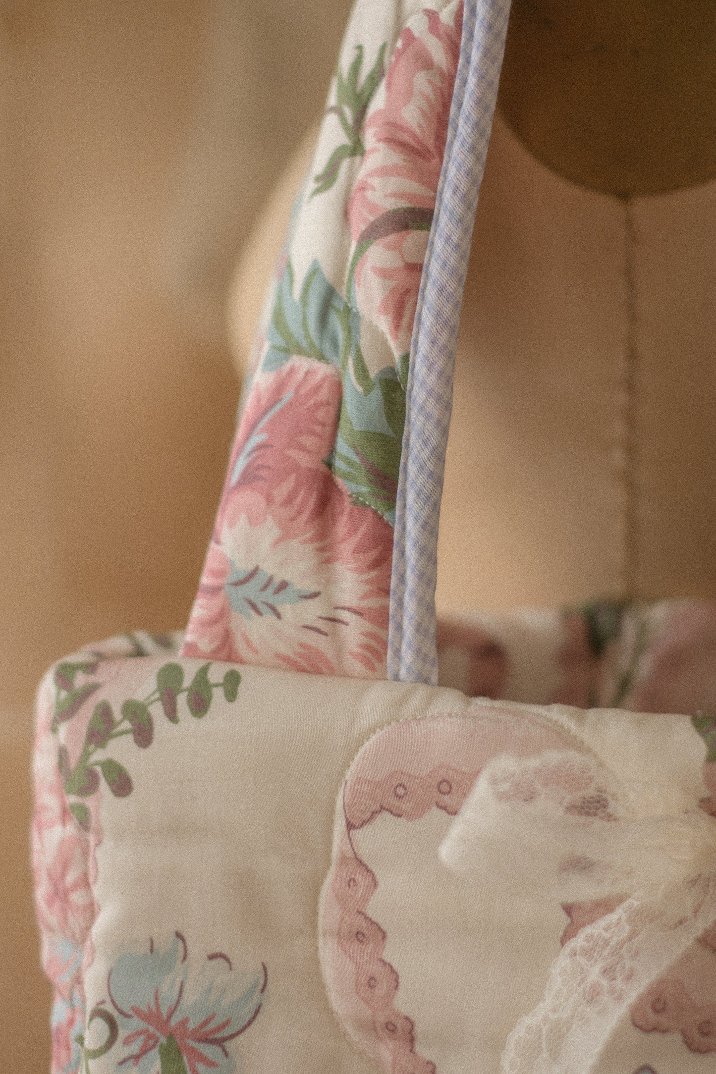 Handmade puffy quilted floral tote - Isabella