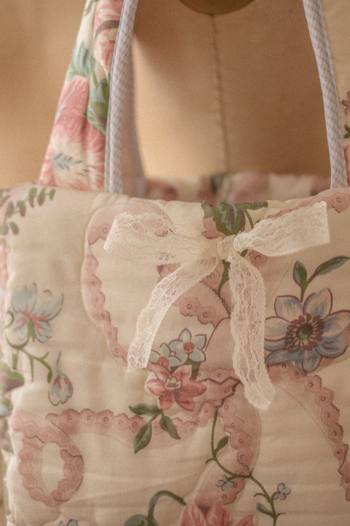Handmade puffy quilted floral tote - Isabella