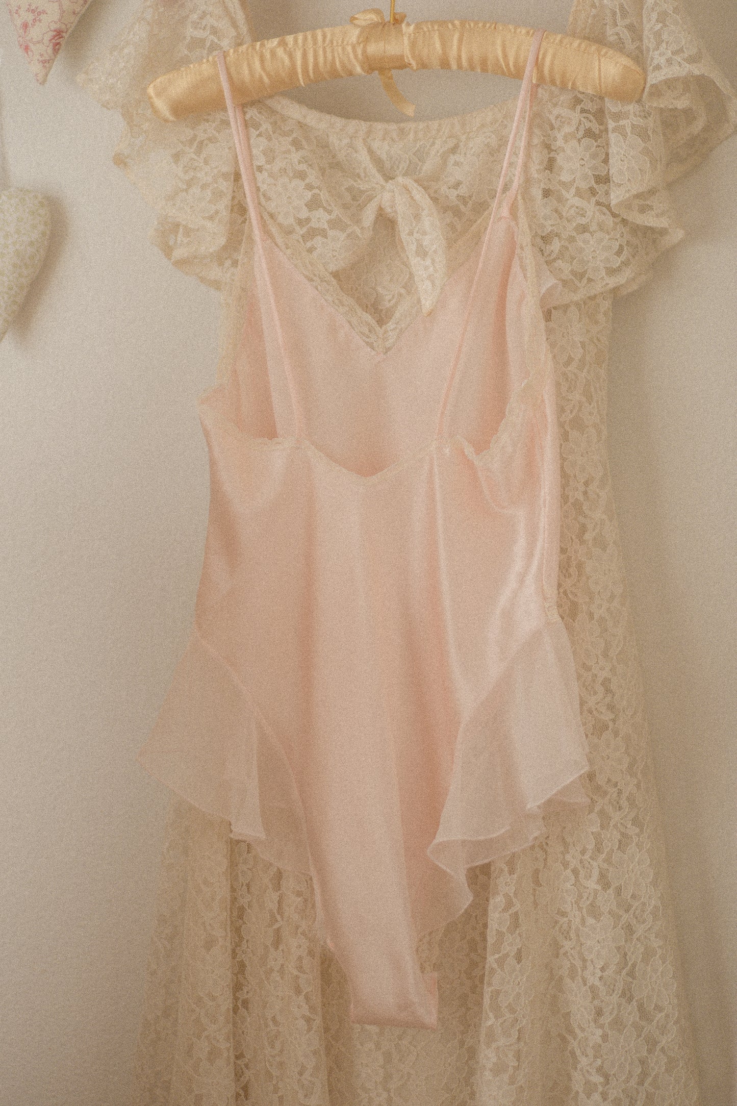 Vintage pink satin ruffled playsuit