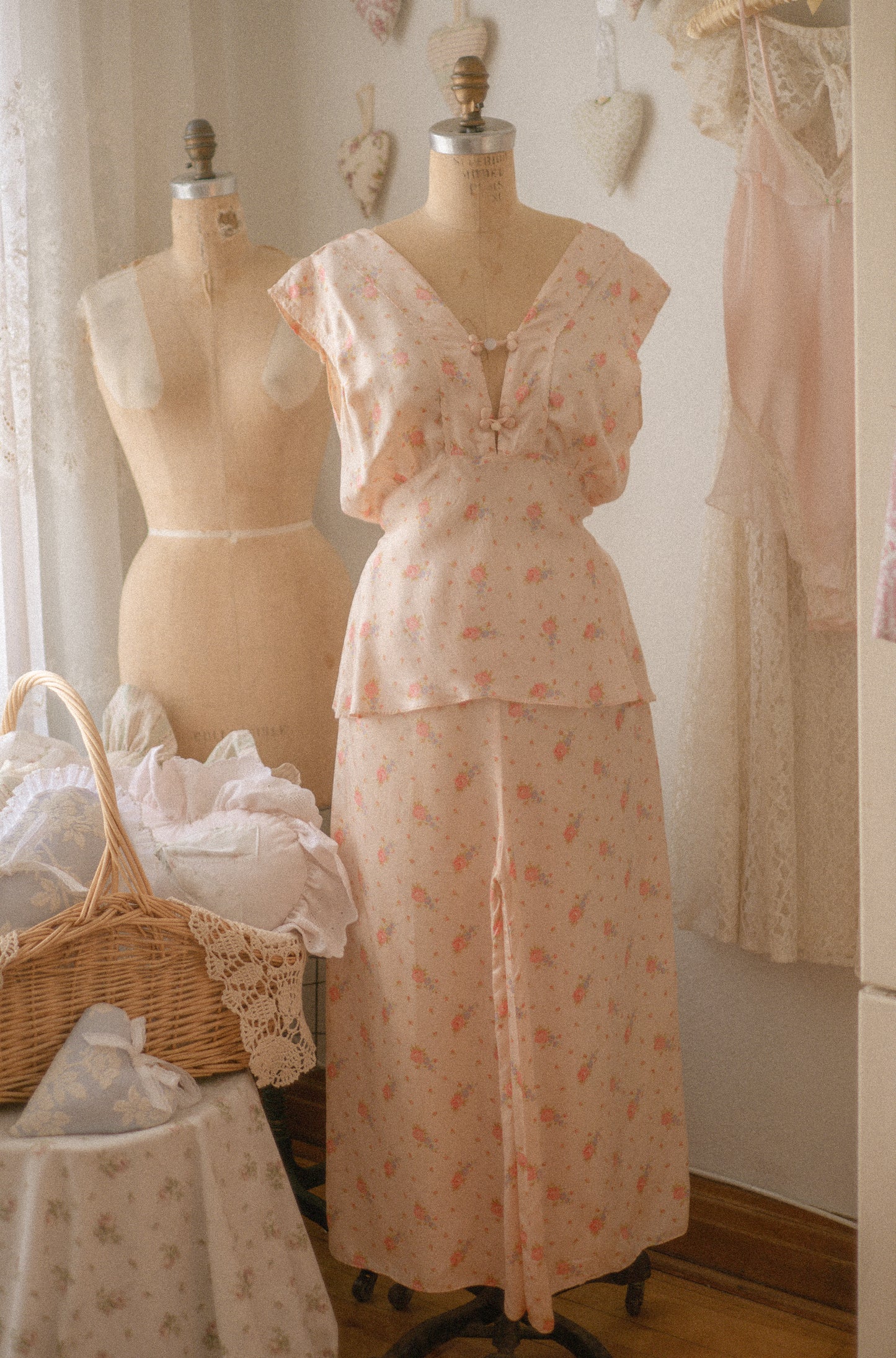 Vintage floral silk pyjama set