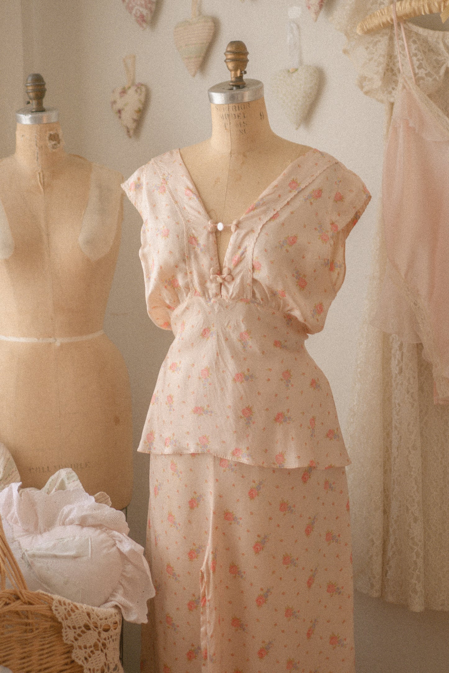 Vintage floral silk pyjama set
