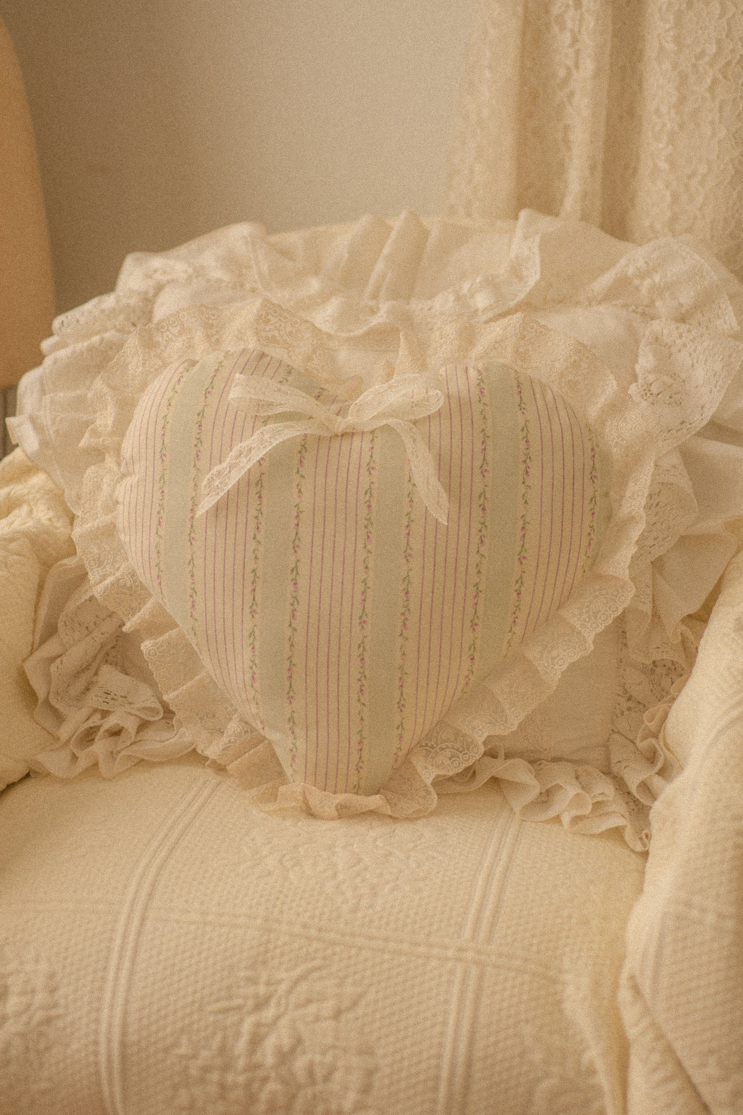 Handmade lace trimmed heart pillow - Penelope