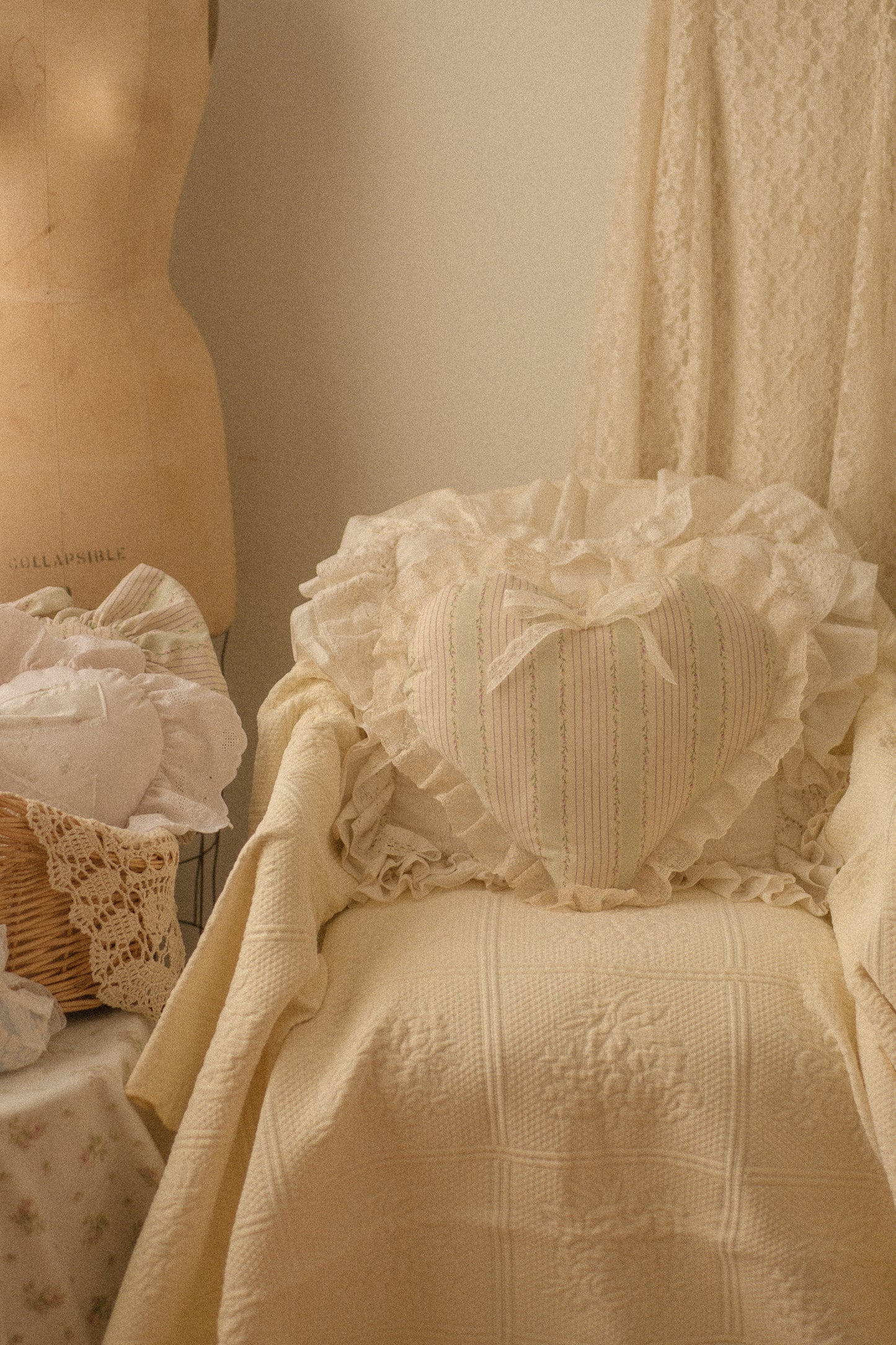 Handmade lace trimmed heart pillow - Penelope