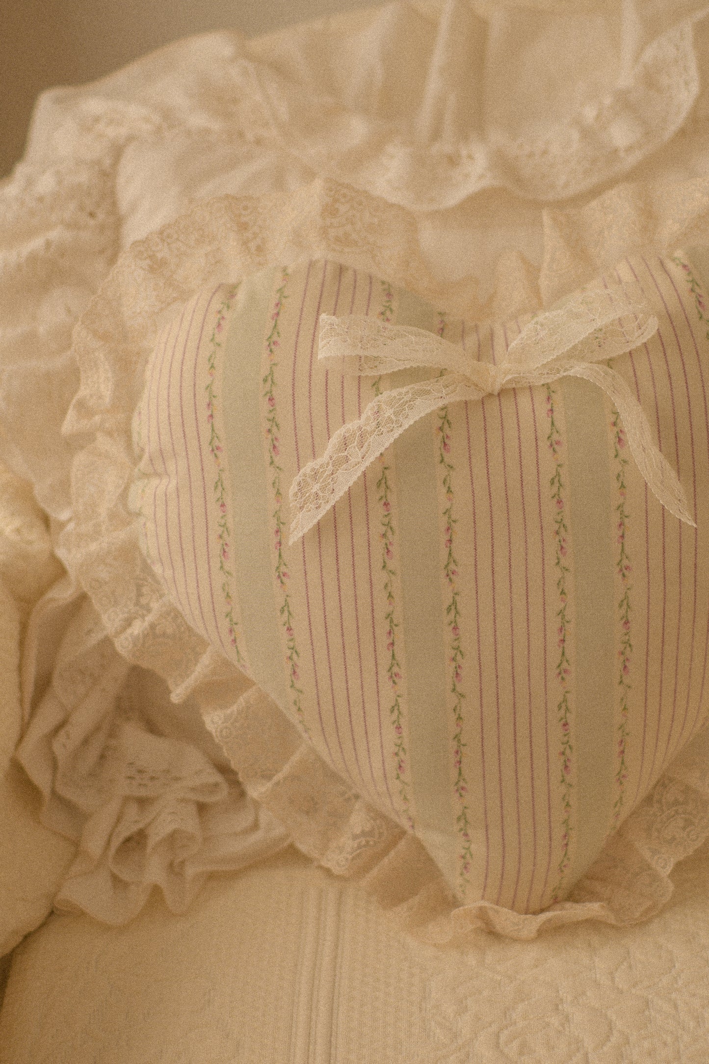 Handmade lace trimmed heart pillow - Penelope