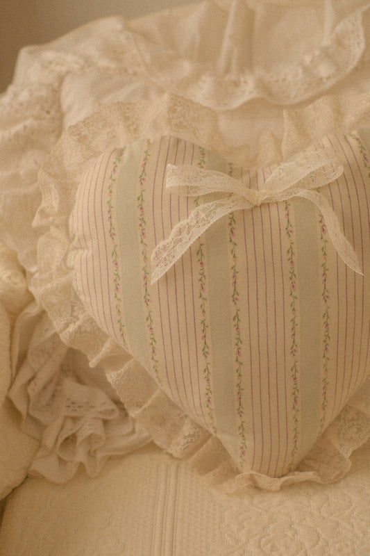 Handmade lace trimmed heart pillow - Penelope