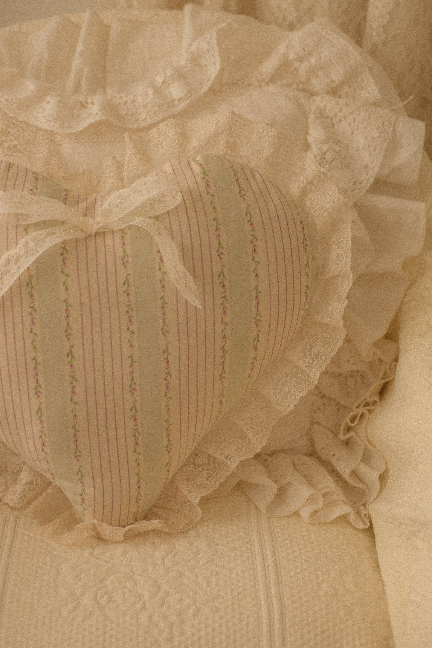 Handmade lace trimmed heart pillow - Penelope