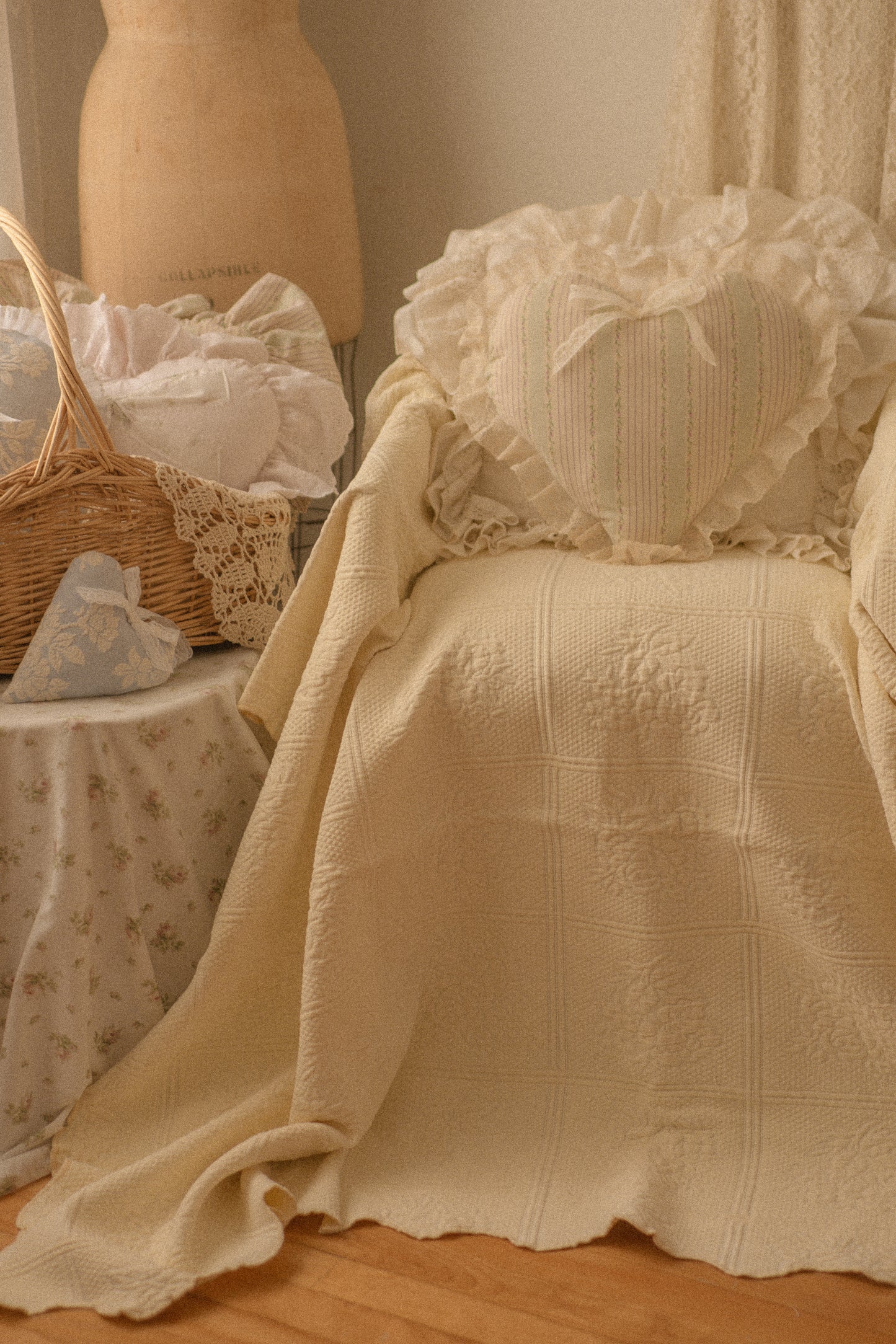 Handmade lace trimmed heart pillow - Penelope