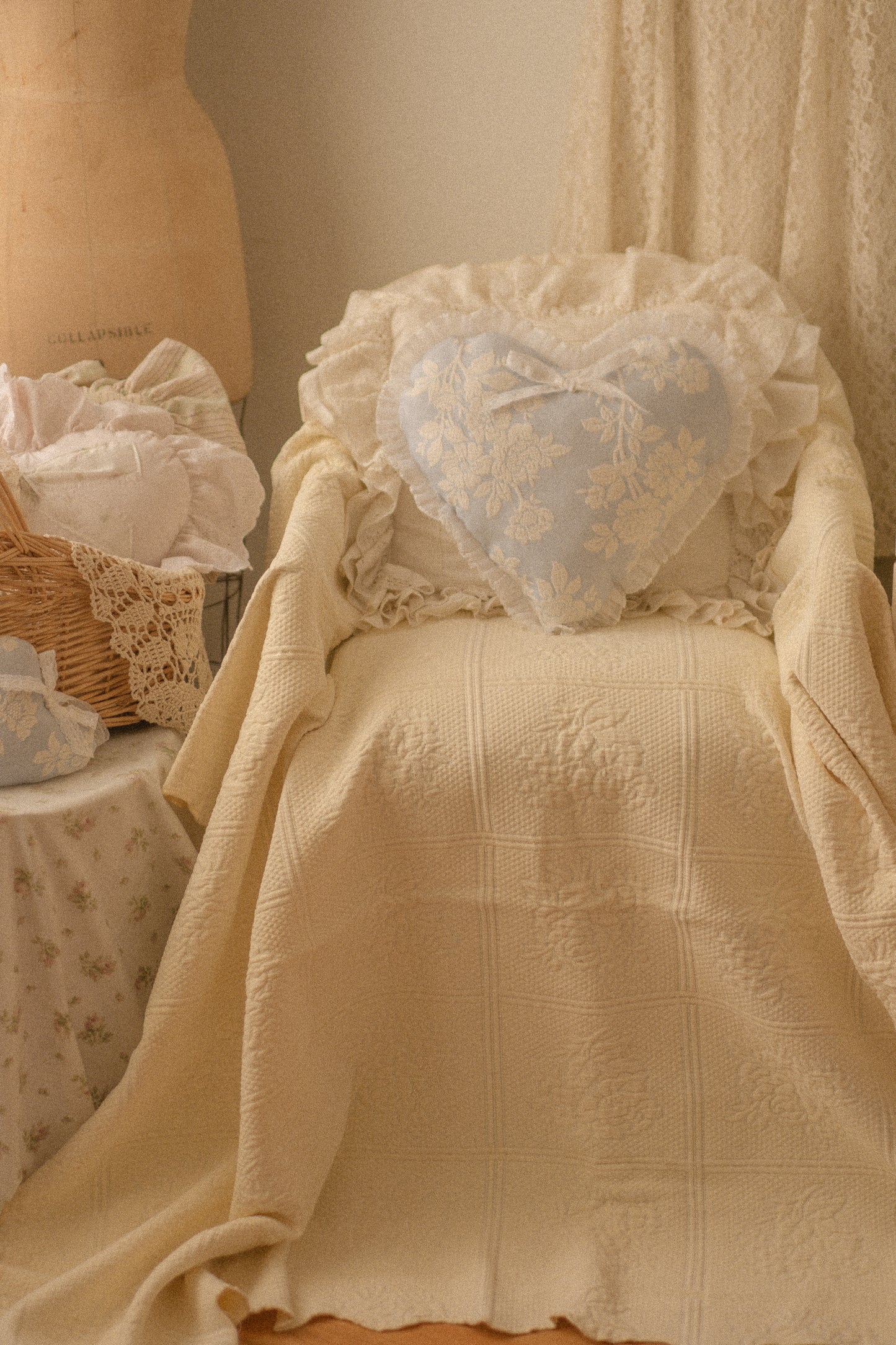 Handmade lace trimmed heart pillow - Violet