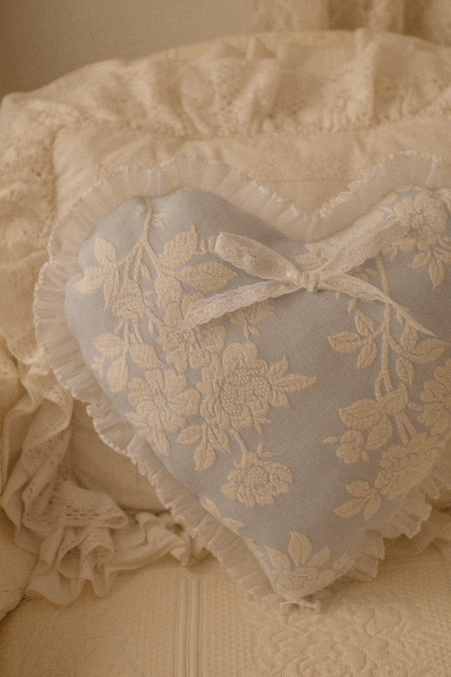 Handmade lace trimmed heart pillow - Violet
