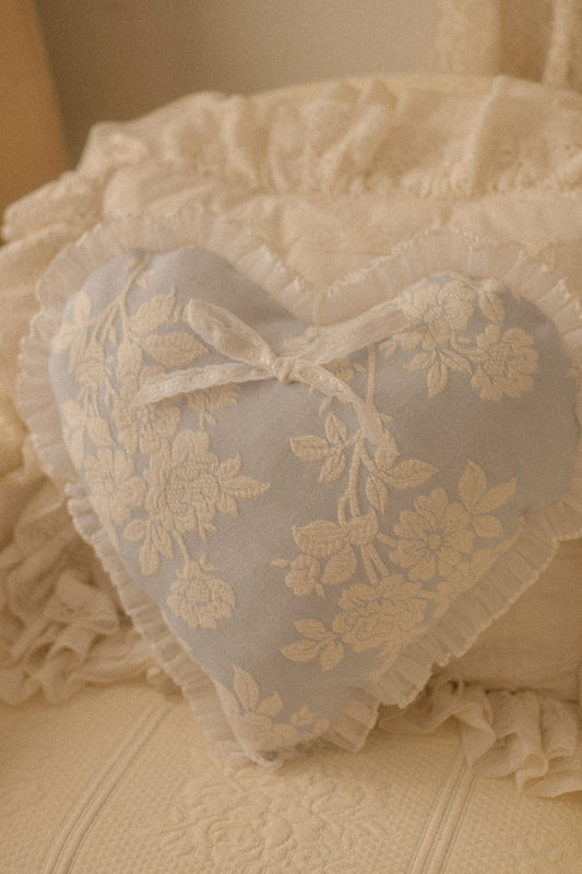 Handmade lace trimmed heart pillow - Violet