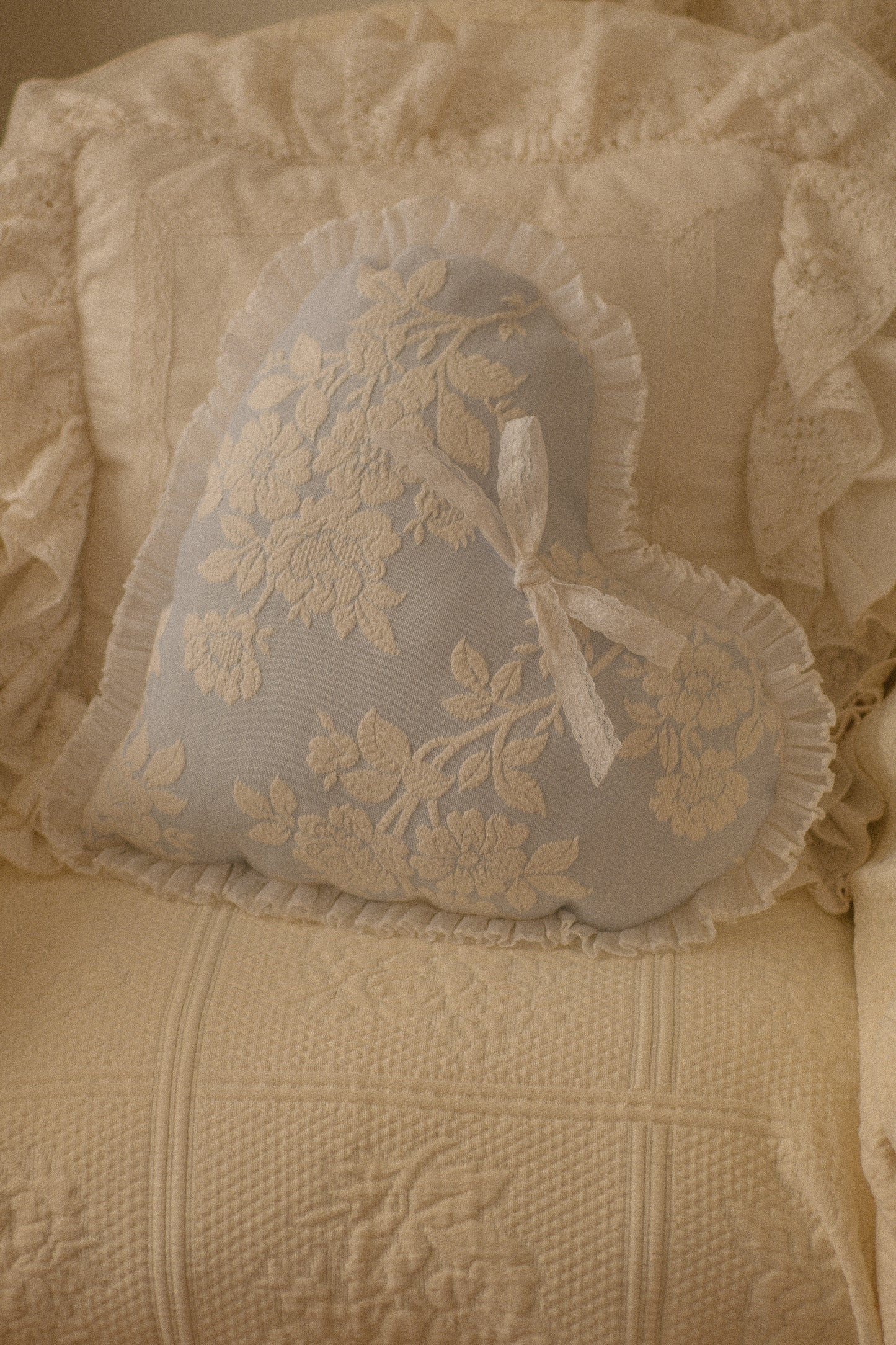 Handmade lace trimmed heart pillow - Violet