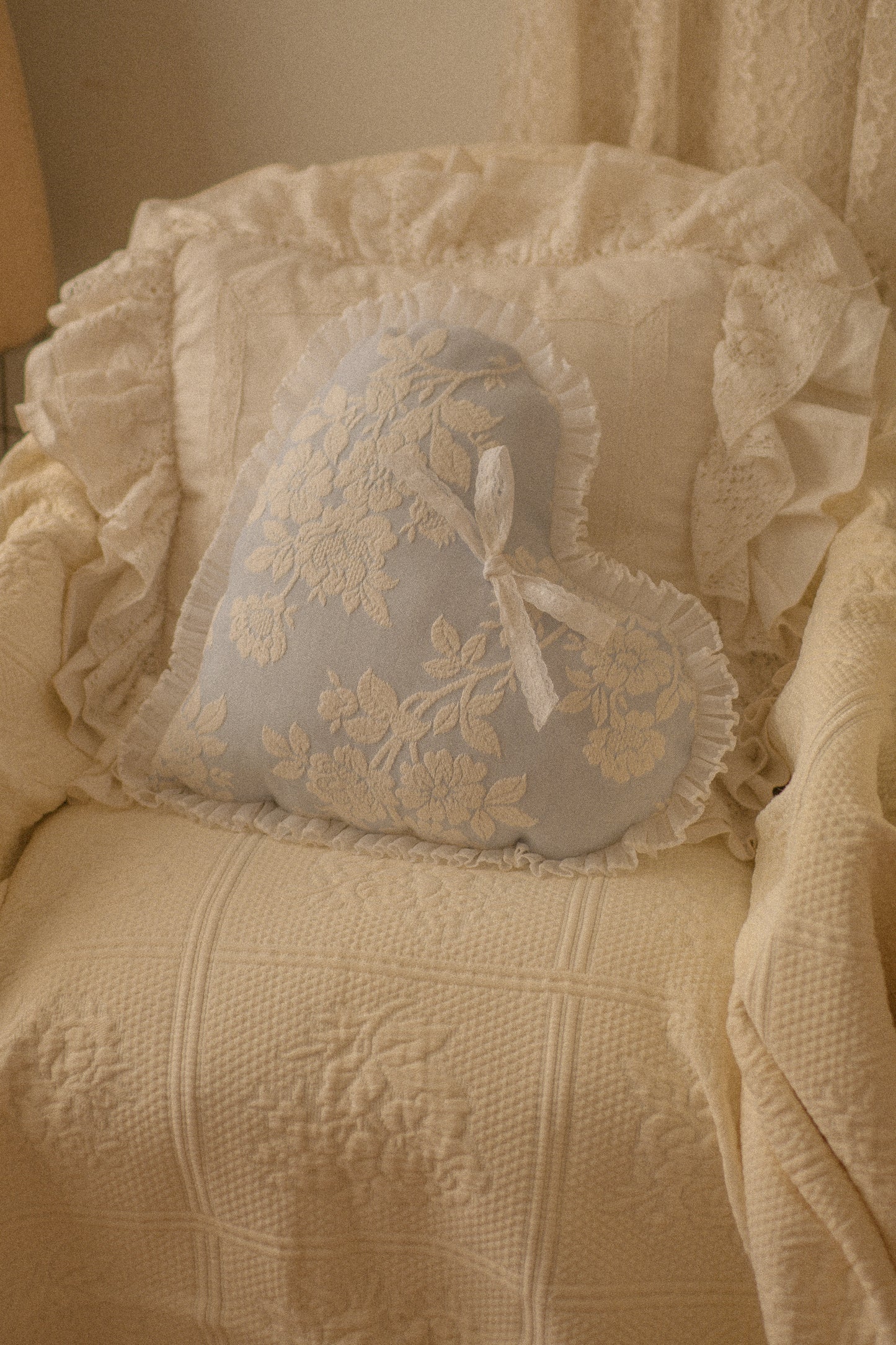 Handmade lace trimmed heart pillow - Violet