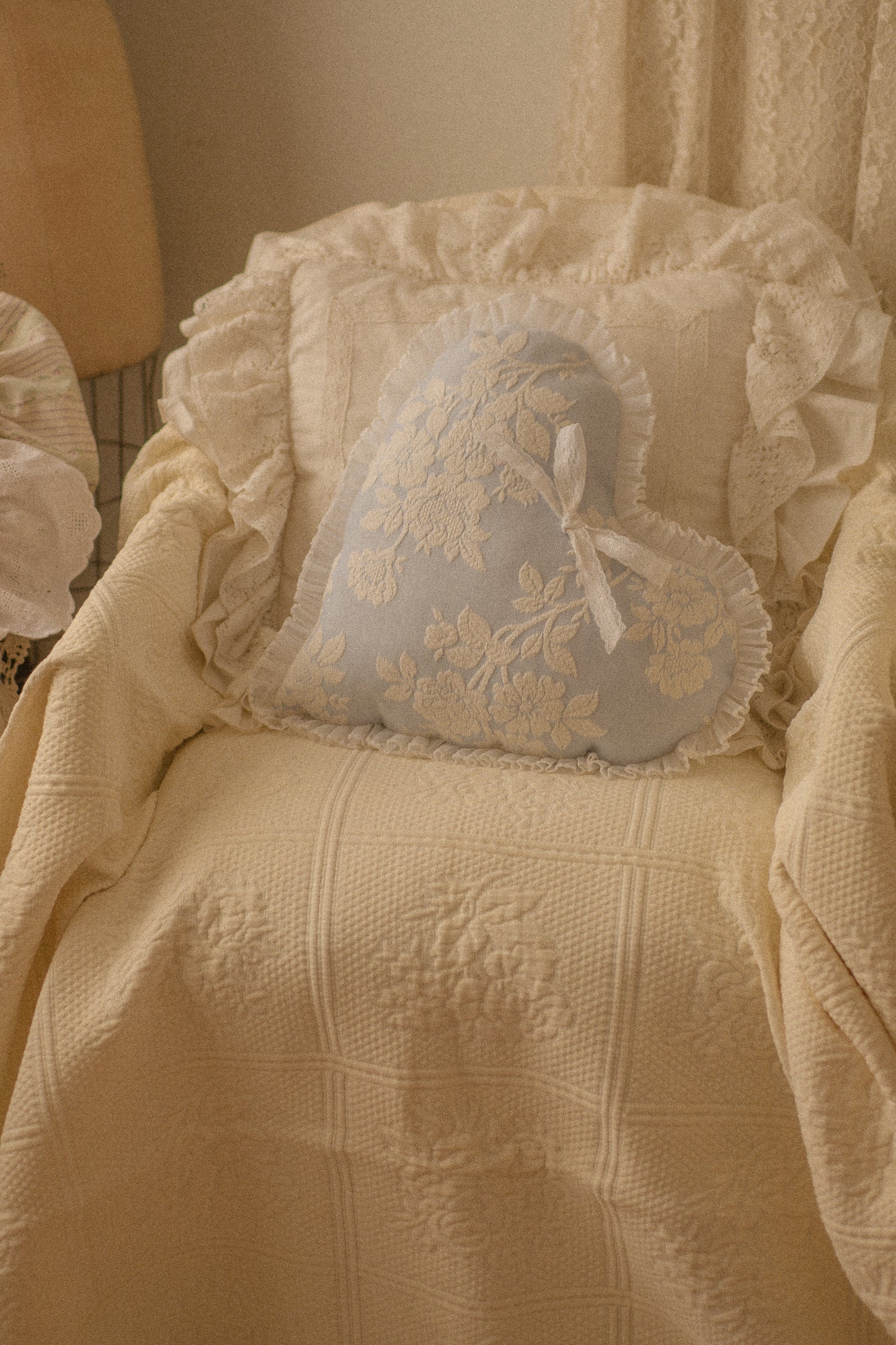 Handmade lace trimmed heart pillow - Violet