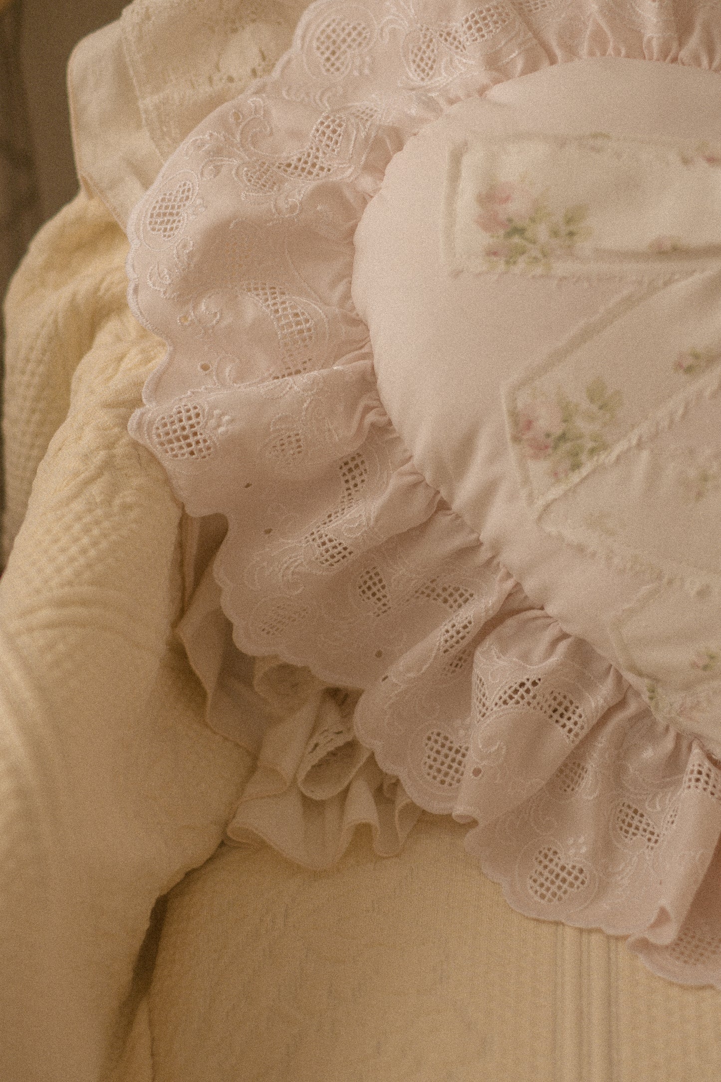 Handmade ruffled  appliqué heart pillow - Charlotte