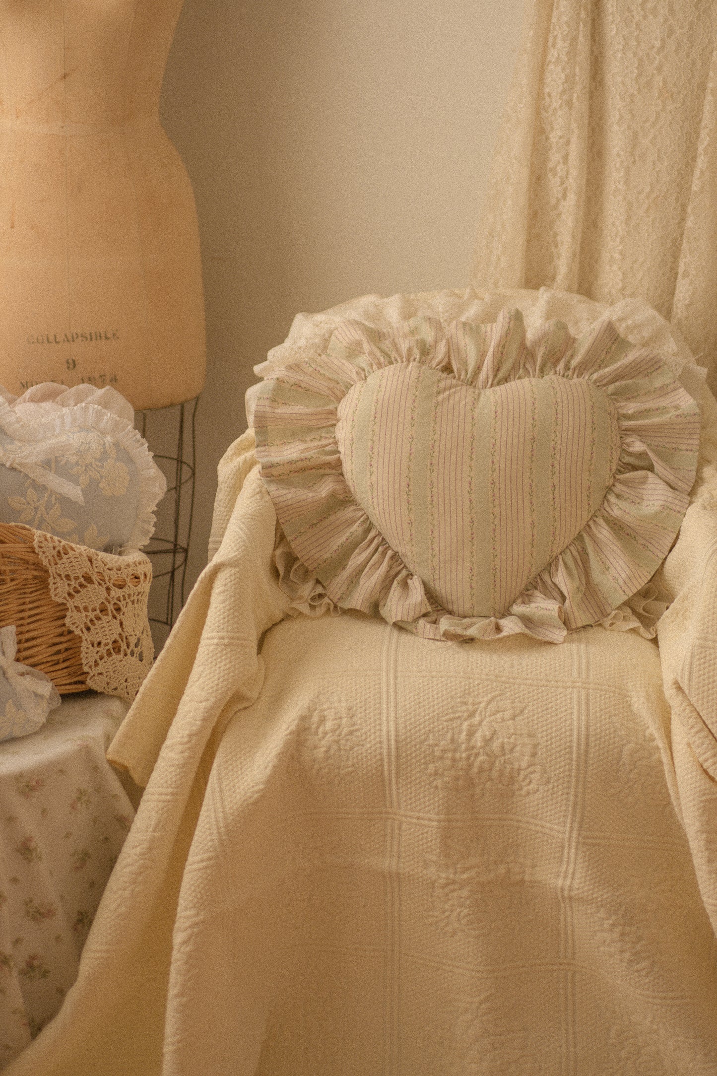 Handmade ruffled heart pillow - Eloise