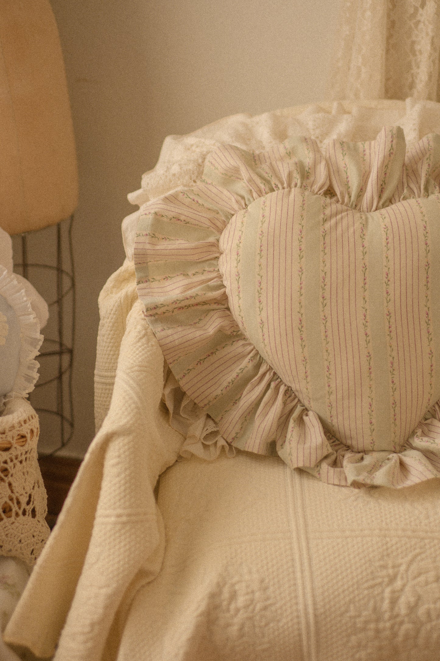 Handmade ruffled heart pillow - Eloise