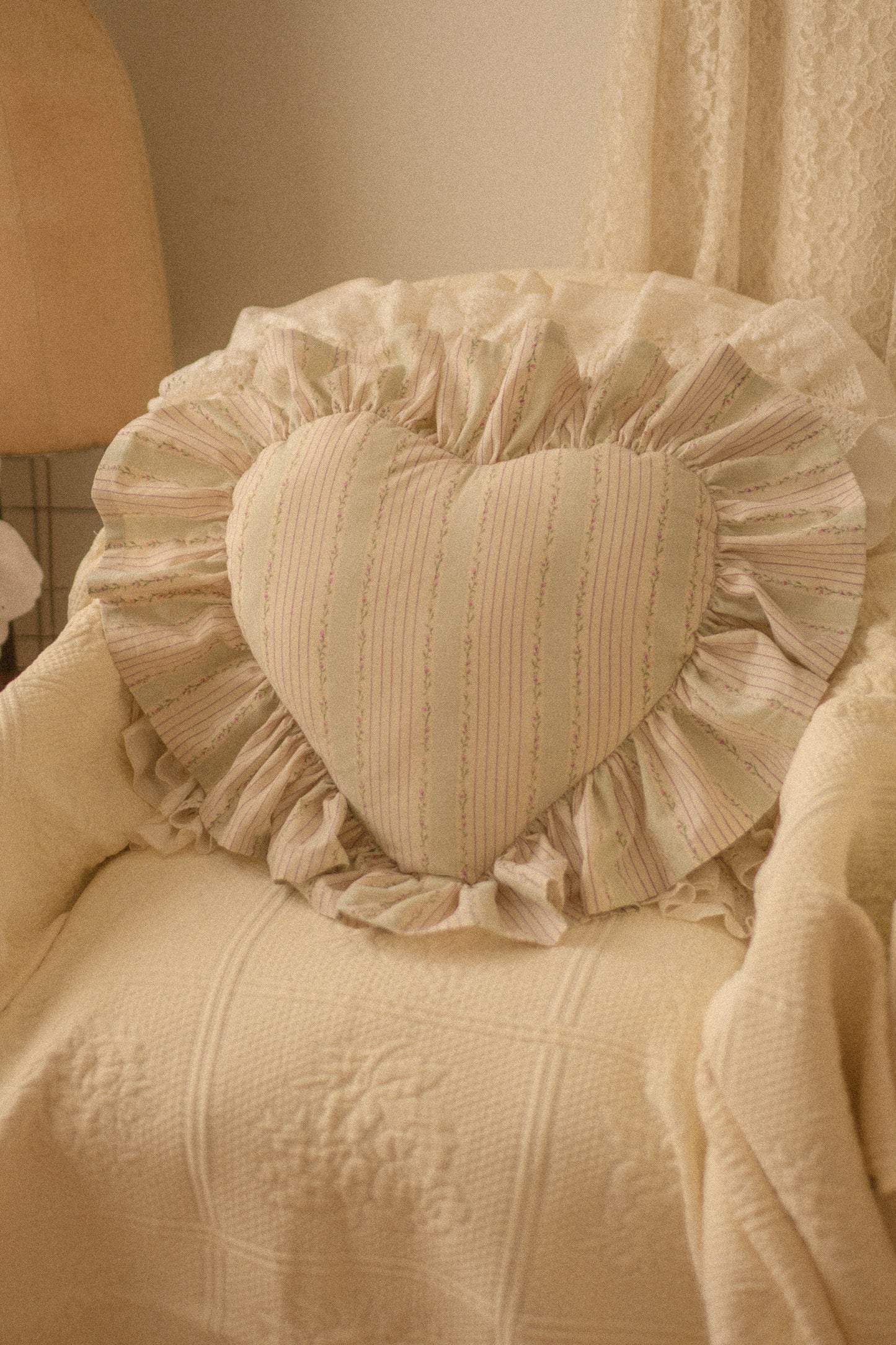Handmade ruffled heart pillow - Eloise