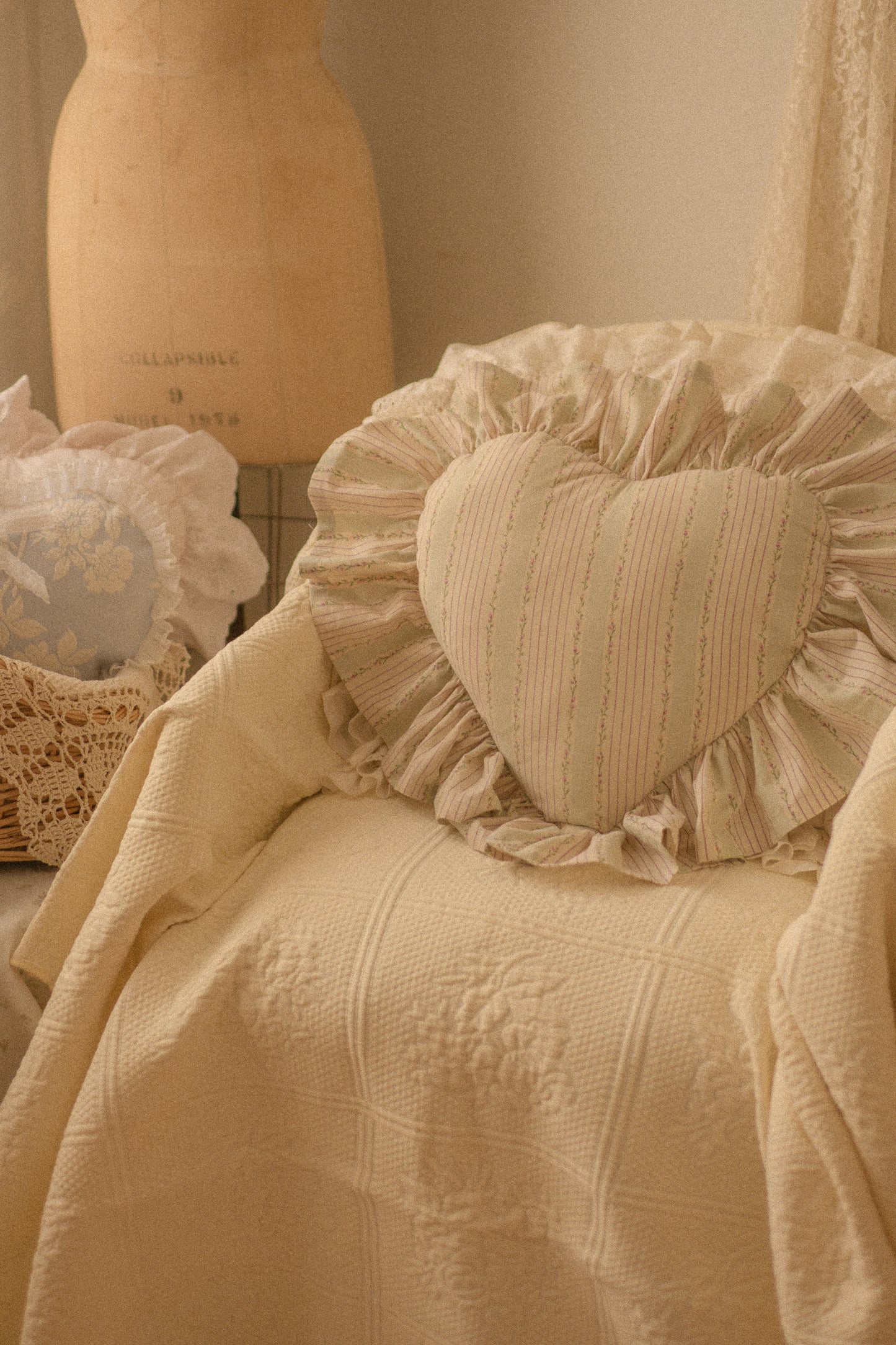 Handmade ruffled heart pillow - Eloise