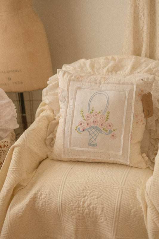 Handmade patchwork quilt embroidered pillow