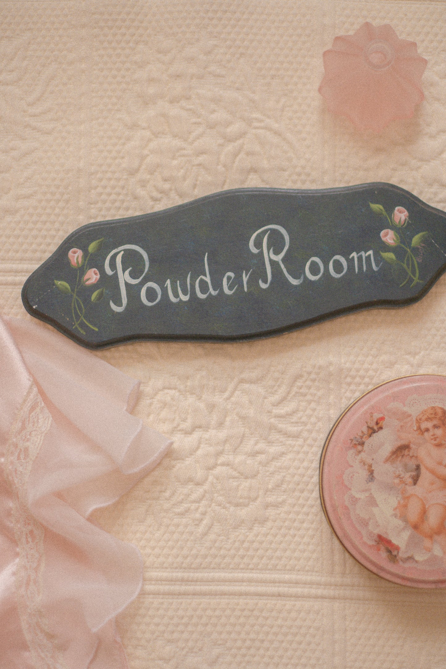 Vintage hand painted powder room sign