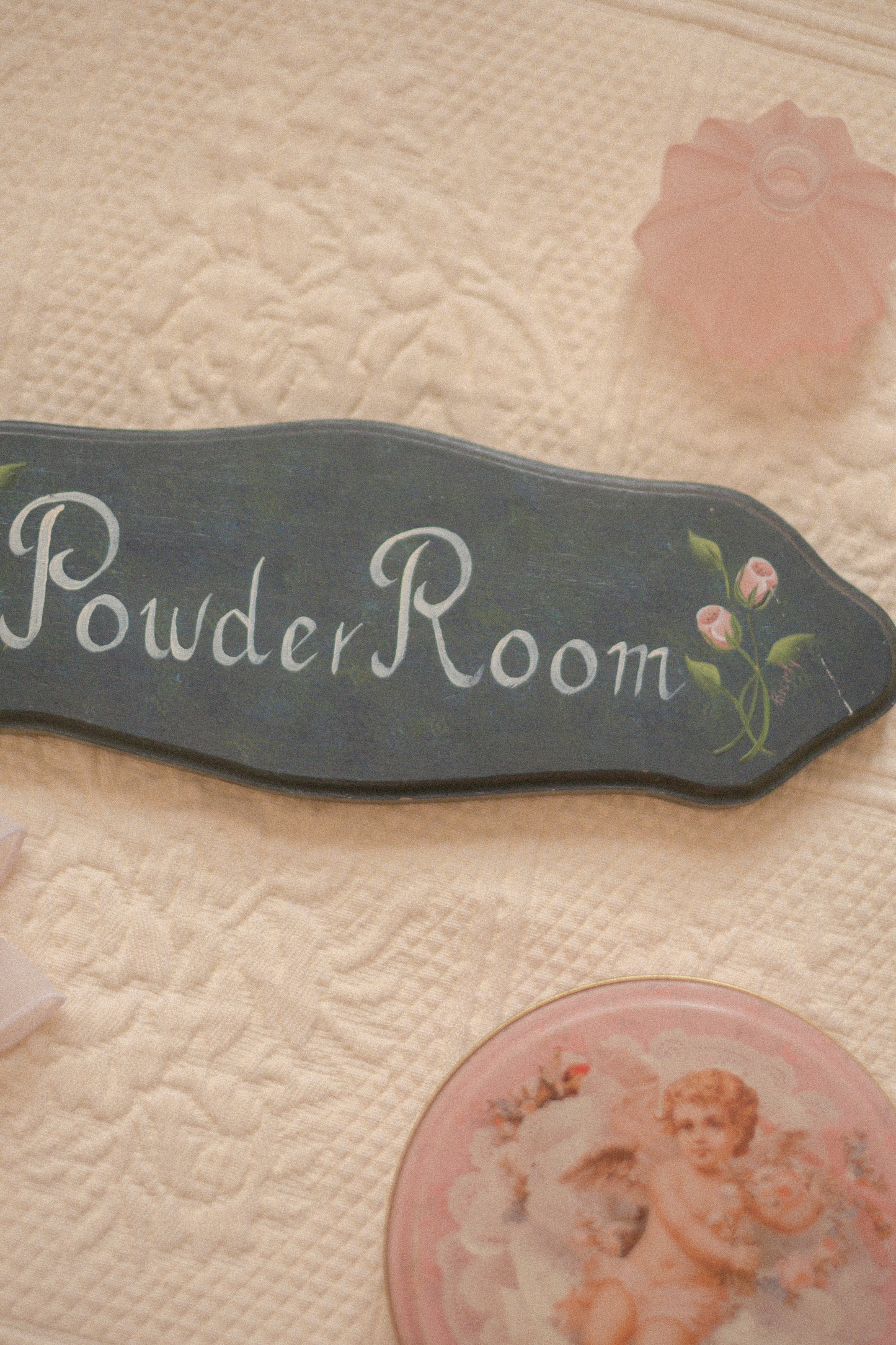 Vintage hand painted powder room sign