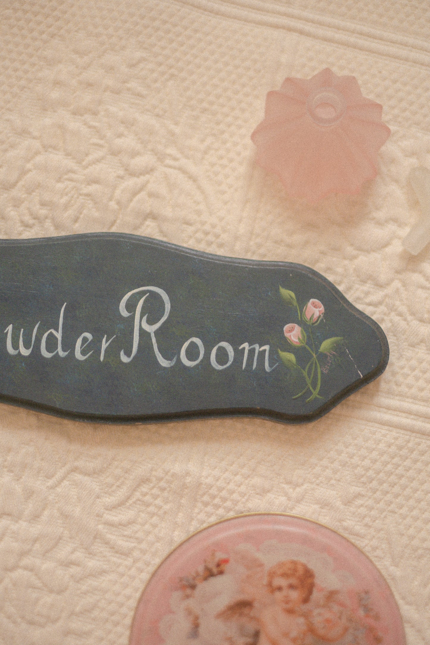 Vintage hand painted powder room sign