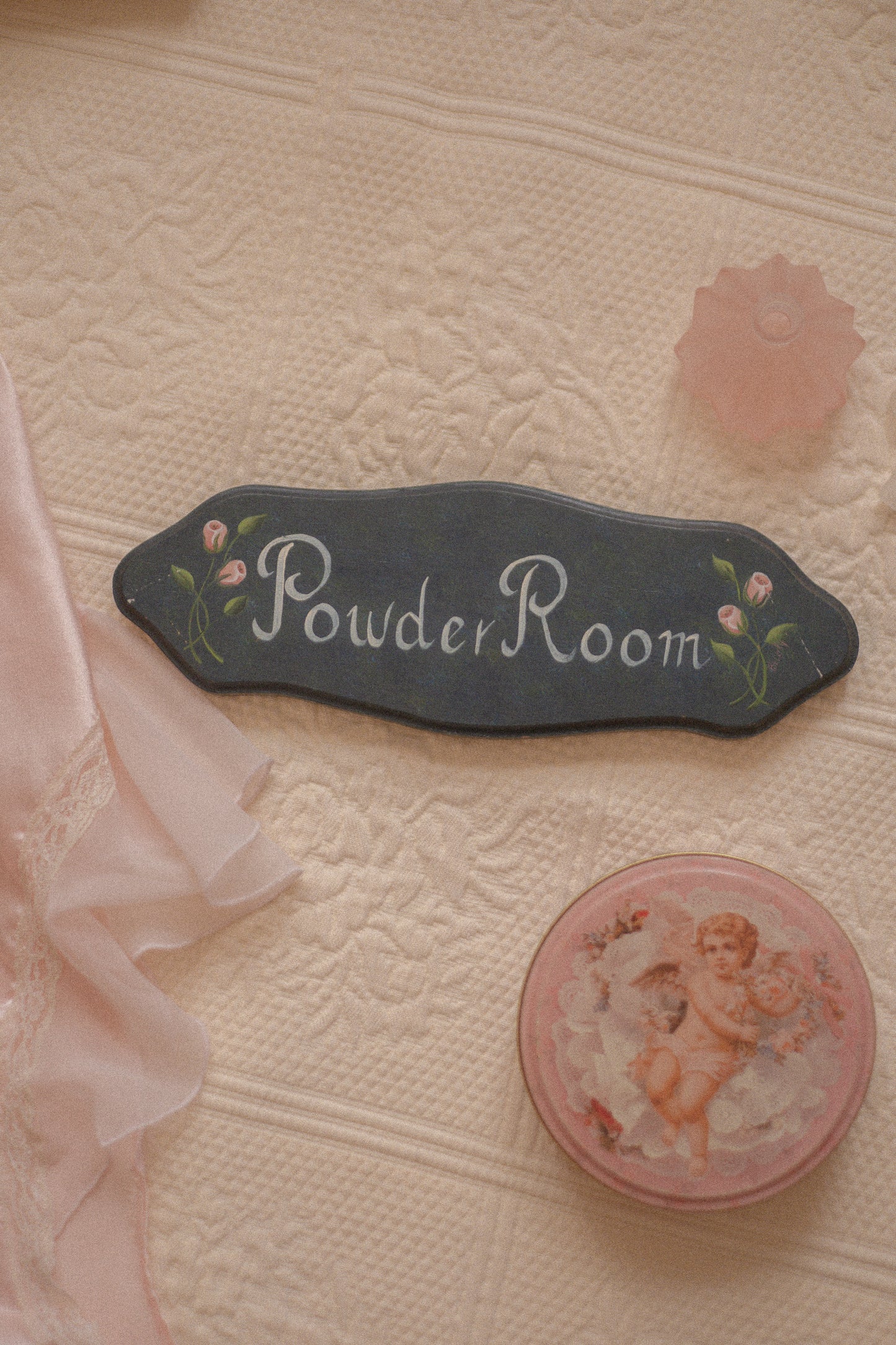 Vintage hand painted powder room sign