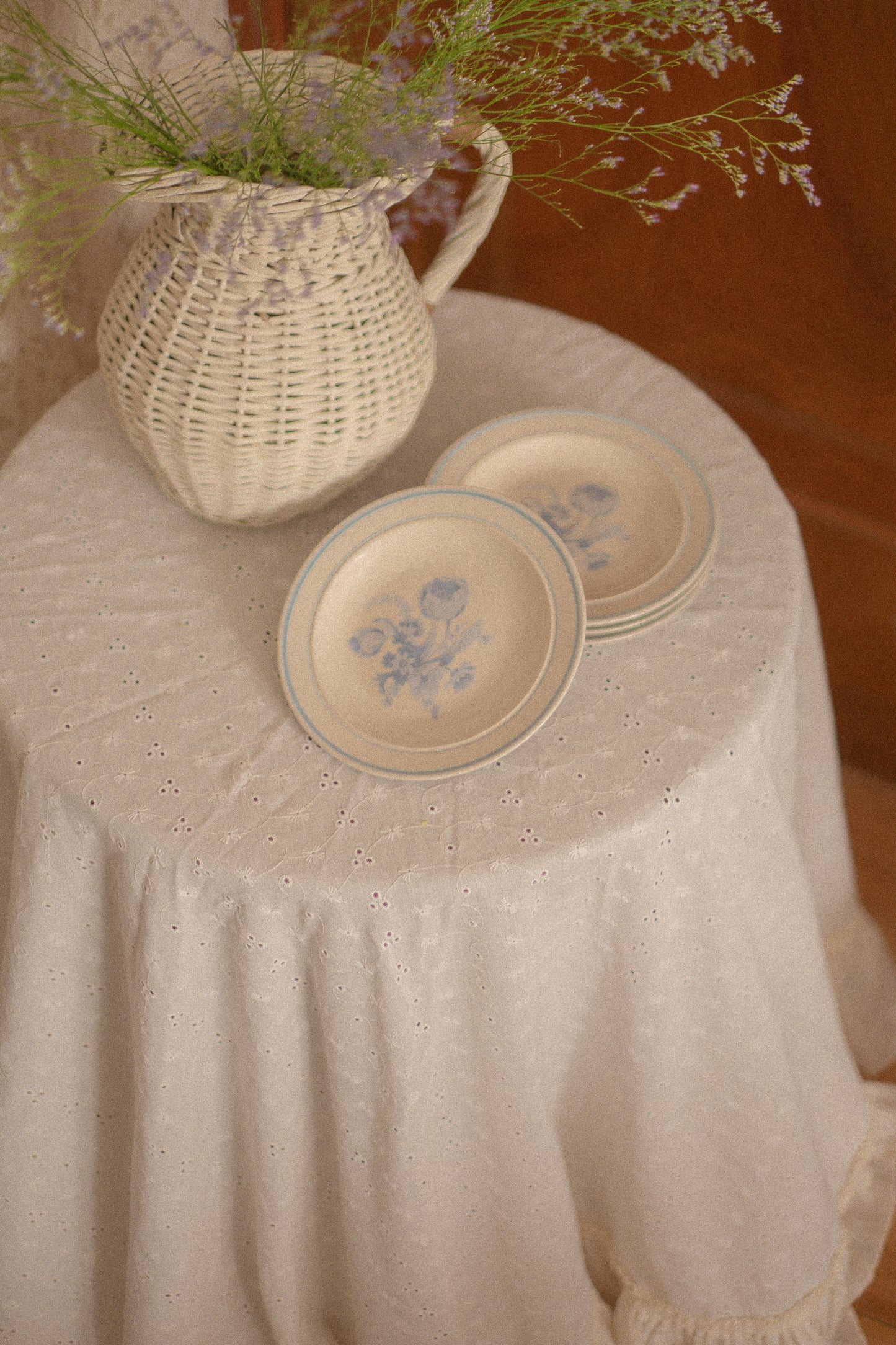 Vintage blue floral dessert plate set