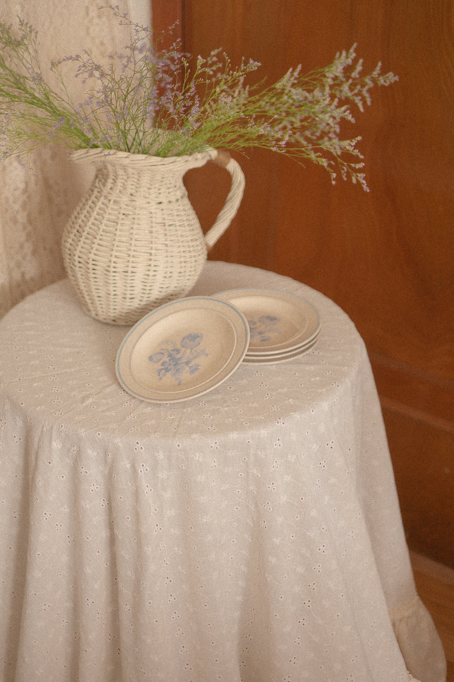 Vintage blue floral dessert plate set